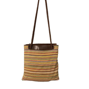 Relic Shoulder Bag Multicolor Striped Woven Fabric Brown Faux Leather Trim